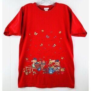 Vintage Bobbie Brooks Retro Red Bear Grandma Shirt Size S 90s Grannycore